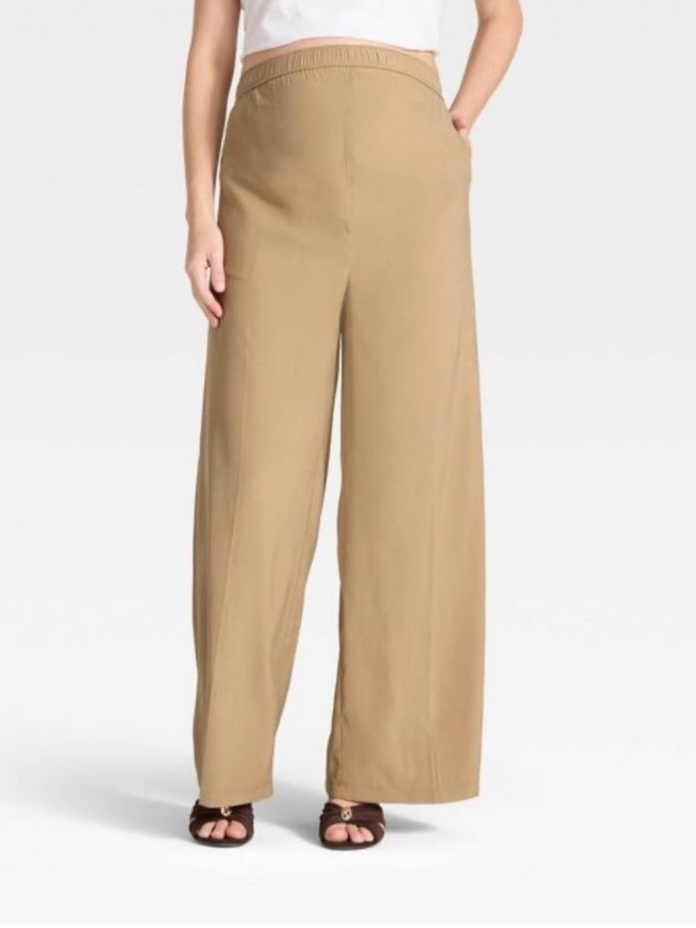 Isabel Maternity by Ingrid & Isabel Wide-Leg Pull-On Pants in Tan XL